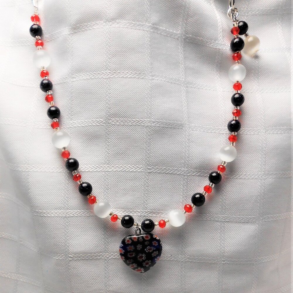 No 1112 Handmade necklace and earrings made of Millefiori glass beads
